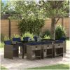 9-delars Trädgårdsdining-set med Kuddar Grå Poly Rattan vidaXL 8 - Sits – miniatyr 1