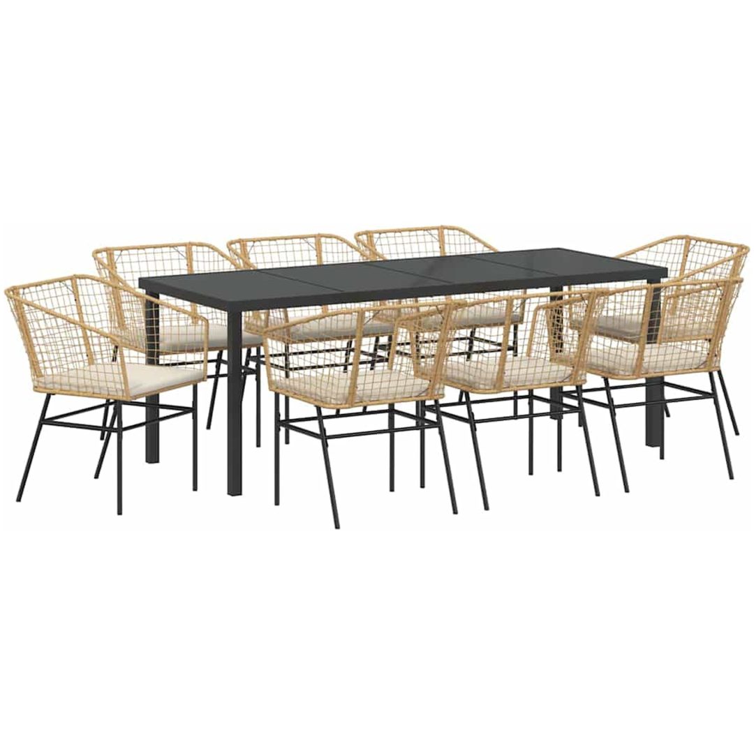 9-delars Trädgårdsdining Set med Kuddar i Brun Poly Rattan vidaXL 200 x 80 x 73 cm – bild 2