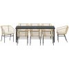 9-delars Trädgårdsdining Set med Kuddar i Brun Poly Rattan vidaXL 200 x 80 x 73 cm – miniatyr 7