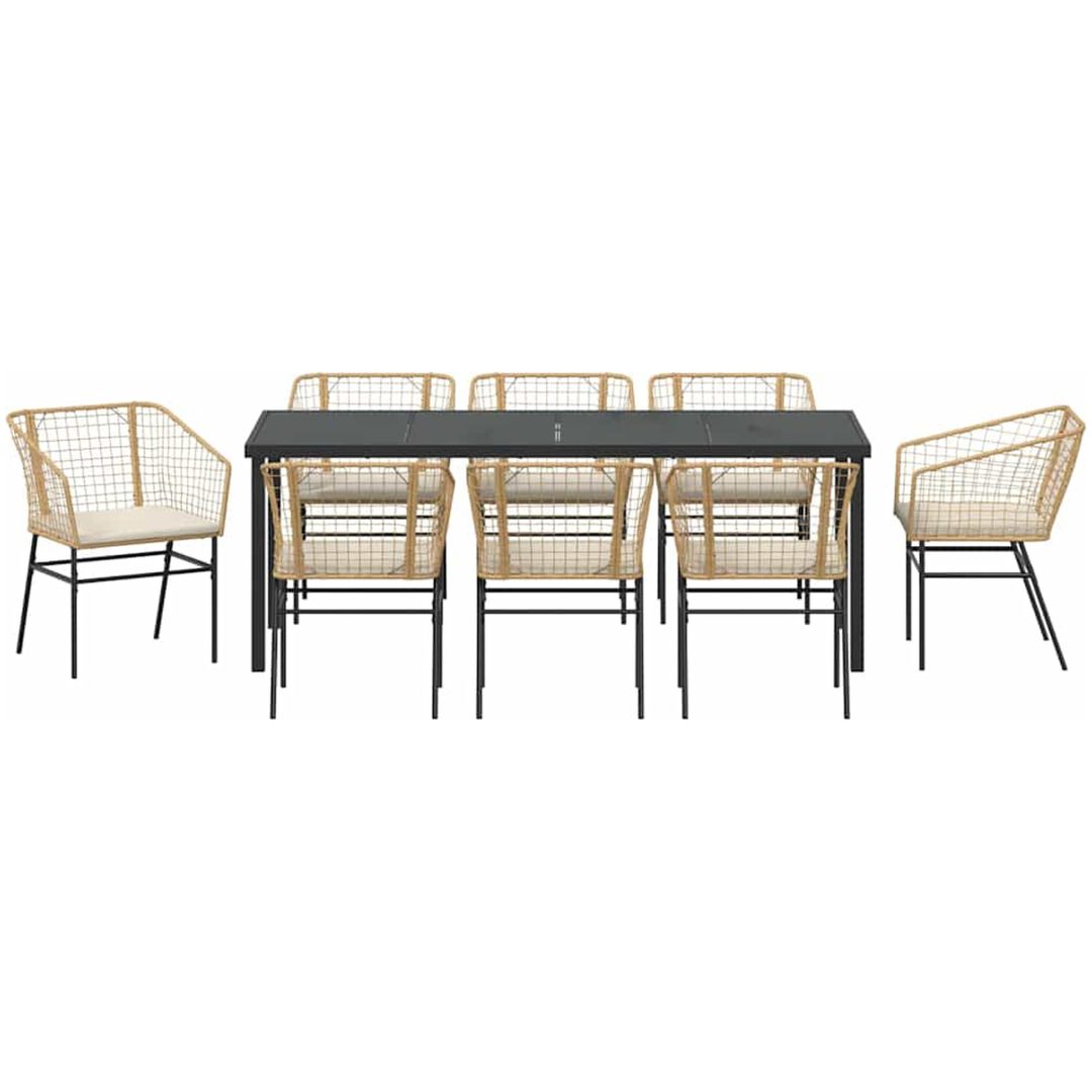 9-delars Trädgårdsdining Set med Kuddar i Brun Poly Rattan vidaXL 200 x 80 x 73 cm – bild 7