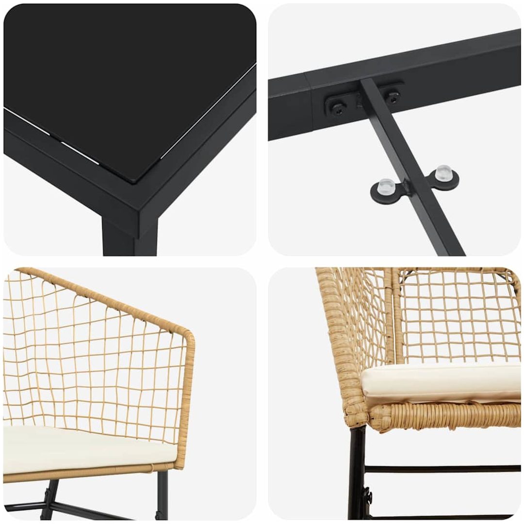 9-delars Trädgårdsdining Set med Kuddar i Brun Poly Rattan vidaXL 200 x 80 x 73 cm – bild 8