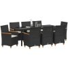 9-delars trädgårdsdining set med kuddar i svart poly rattan. vidaXL 200 x 80 x 73 cm – miniatyr 3