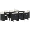 9-delars trädgårdsdining-set med kuddar i svart polyrotting vidaXL 200 x 80 x 73 cm – miniatyr 3