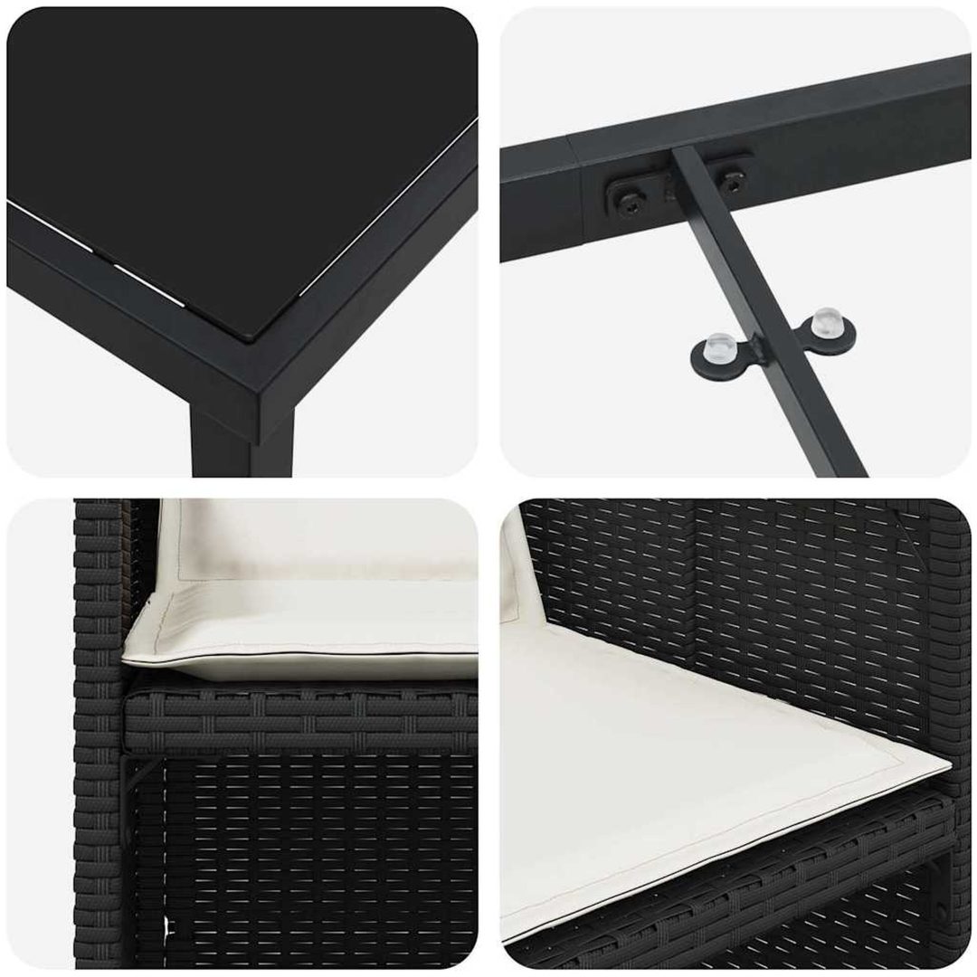 9-delars trädgårdsdining-set med kuddar i svart polyrotting vidaXL 200 x 80 x 73 cm – bild 7