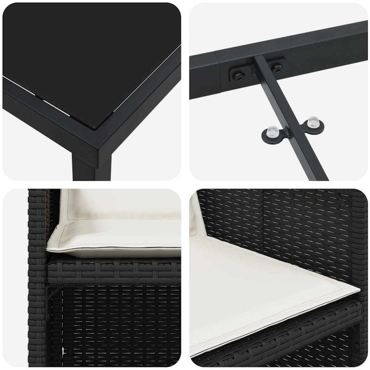 9-delars trädgårdsdining-set med kuddar i svart polyrotting vidaXL 200 x 80 x 73 cm – bild 7