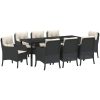 9-delars Trädgårdsdining Set med Kuddar Svart Poly-konstrotting vidaXL 200 x 80 x 73 cm – miniatyr 2