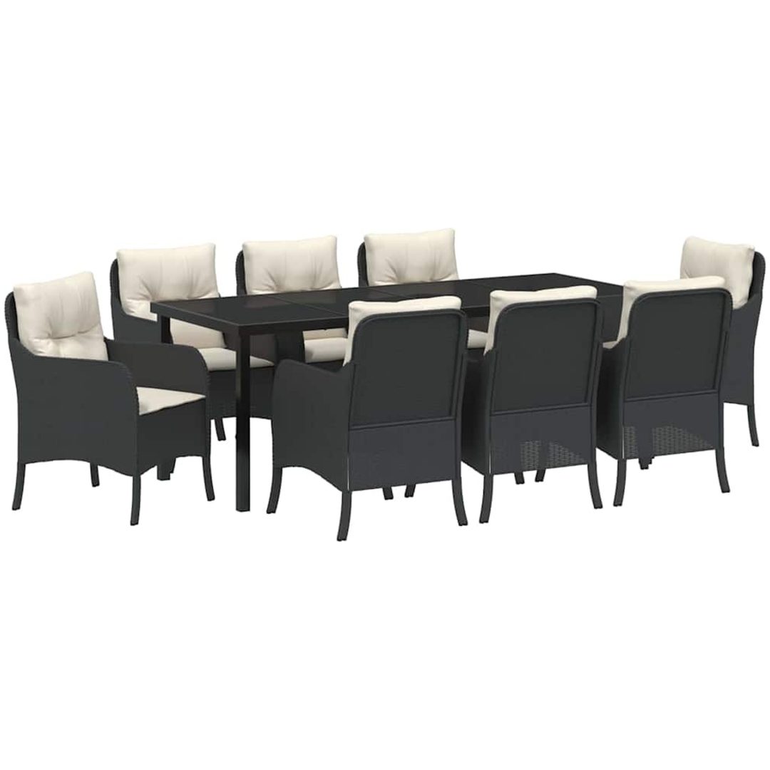 9-delars Trädgårdsdining Set med Kuddar Svart Poly-konstrotting vidaXL 200 x 80 x 73 cm – bild 2