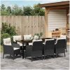 9-delars Trädgårdsdining Set med Kuddar Svart Poly-konstrotting vidaXL 200 x 80 x 73 cm – miniatyr 4