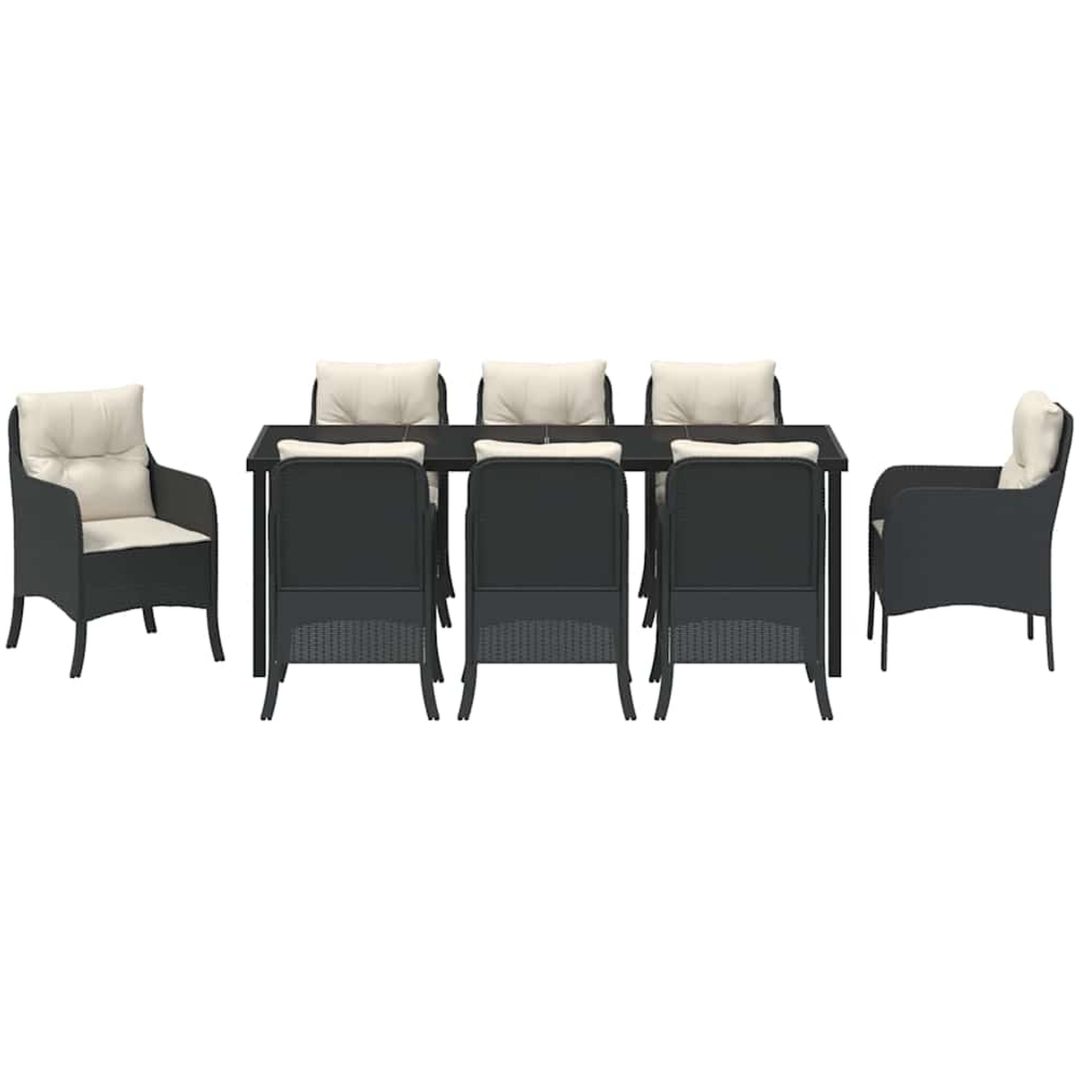 9-delars Trädgårdsdining Set med Kuddar Svart Poly-konstrotting vidaXL 200 x 80 x 73 cm – bild 6