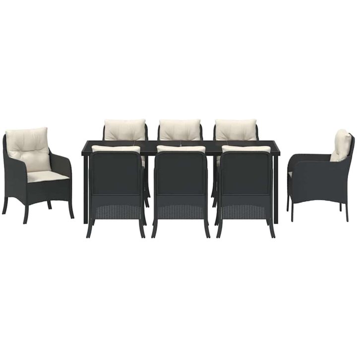 9-delars Trädgårdsdining Set med Kuddar Svart Poly-konstrotting vidaXL 200 x 80 x 73 cm – bild 6