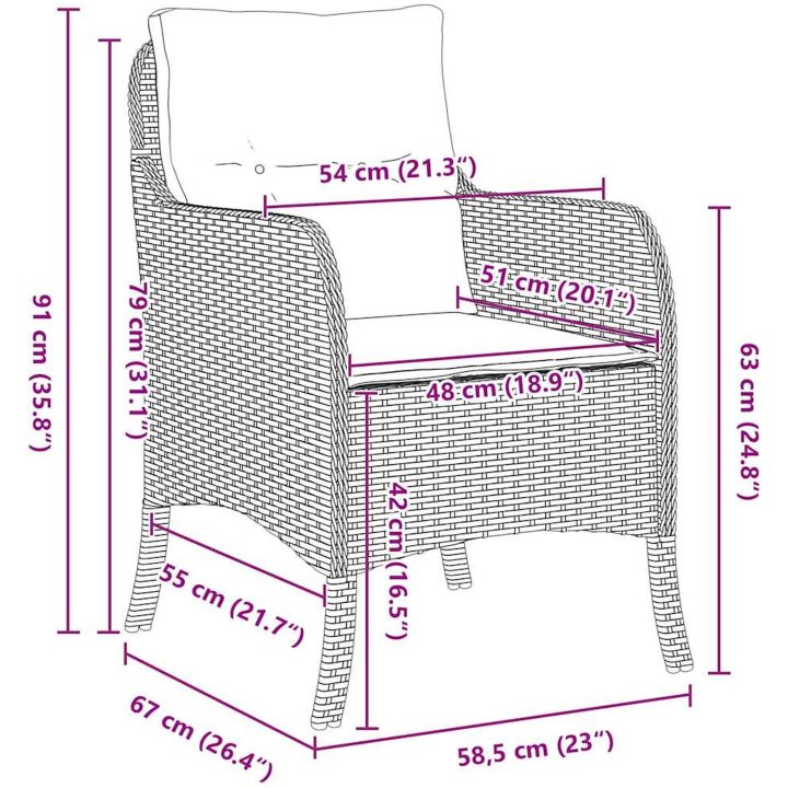 9-delars Trädgårdsdining Set med Kuddar Svart Poly-konstrotting vidaXL 200 x 80 x 73 cm – bild 8