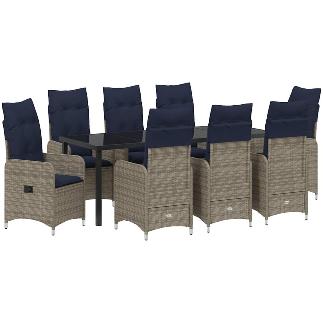 9-delars trädgårdsdining set med kuddar, svart poly rattan vidaXL 200 x 80 x 73 cm – bild 2