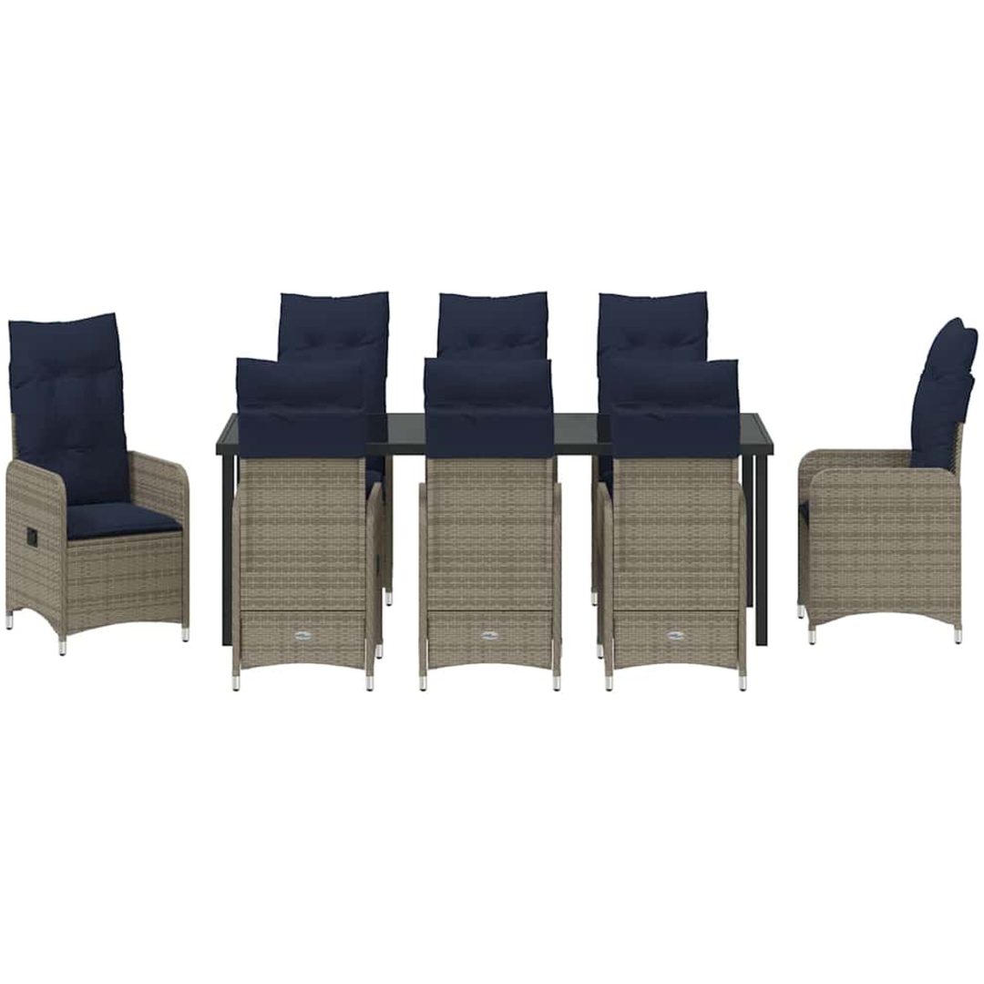 9-delars trädgårdsdining set med kuddar, svart poly rattan vidaXL 200 x 80 x 73 cm – bild 6