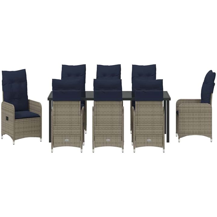 9-delars trädgårdsdining set med kuddar, svart poly rattan vidaXL 200 x 80 x 73 cm – bild 6