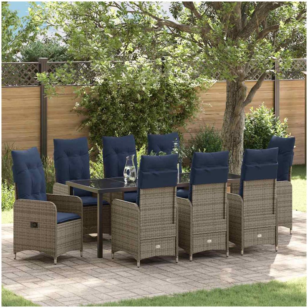 9-delars trädgårdsdining set med kuddar, svart poly rattan vidaXL 200 x 80 x 73 cm