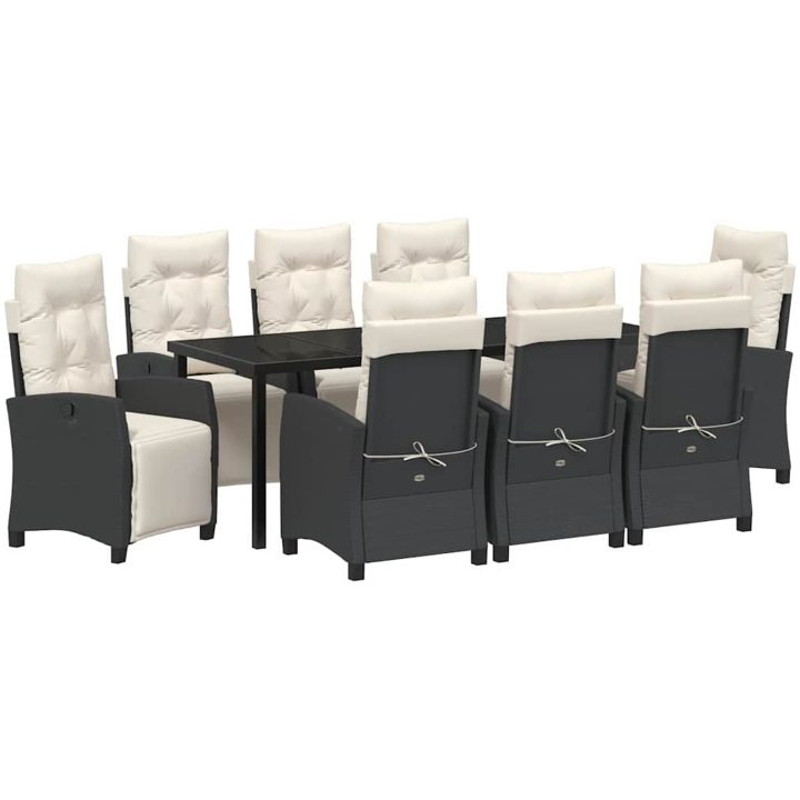 9 Delars Trädgårdsdining Set Svart Poly Rattan vidaXL 200 cm bord – bild 2