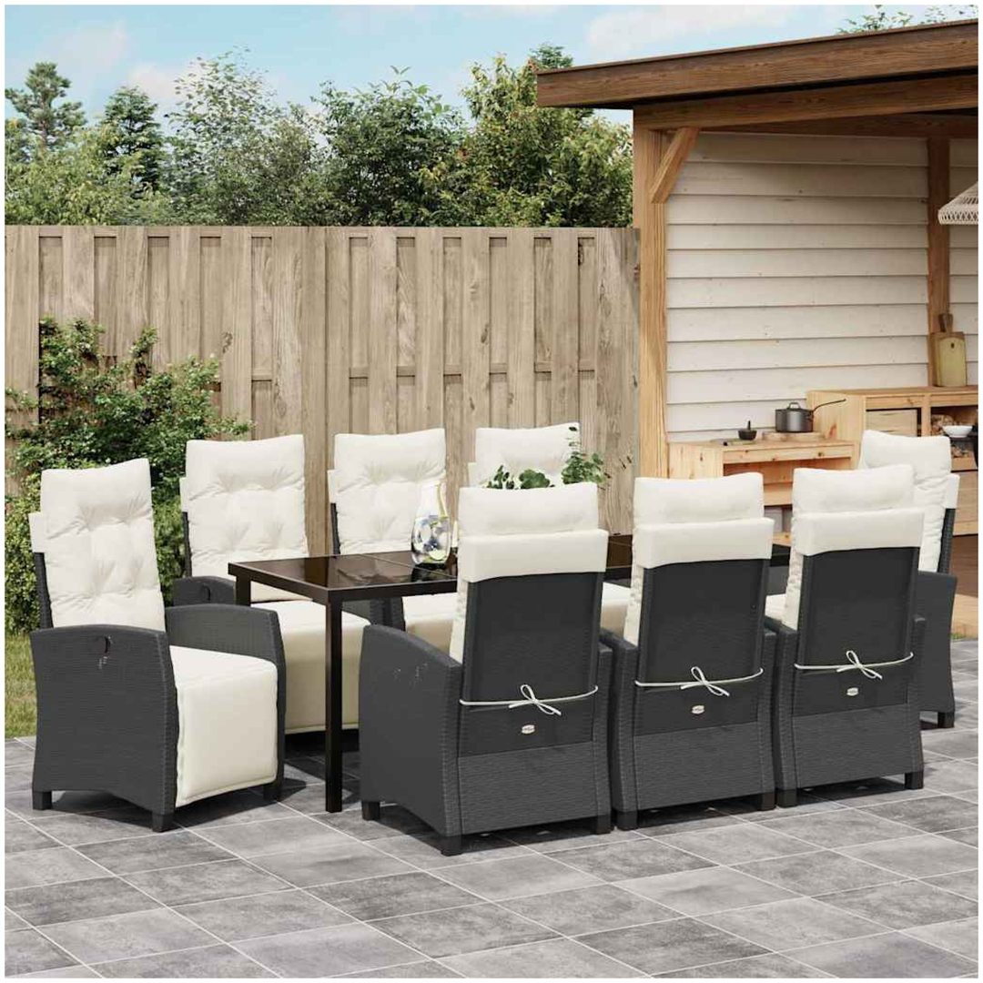 9 Delars Trädgårdsdining Set Svart Poly Rattan vidaXL 200 cm bord – bild 4
