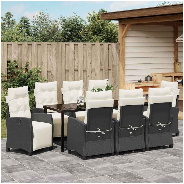 9 Delars Trädgårdsdining Set Svart Poly Rattan vidaXL 200 cm bord – bild 4