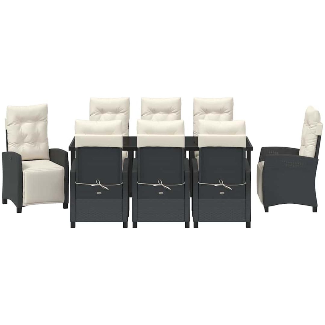 9 Delars Trädgårdsdining Set Svart Poly Rattan vidaXL 200 cm bord – bild 7