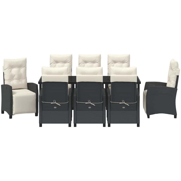 9 Delars Trädgårdsdining Set Svart Poly Rattan vidaXL 200 cm bord – bild 7
