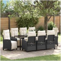 9 Delars Trädgårdsdining Set Svart Poly Rattan vidaXL