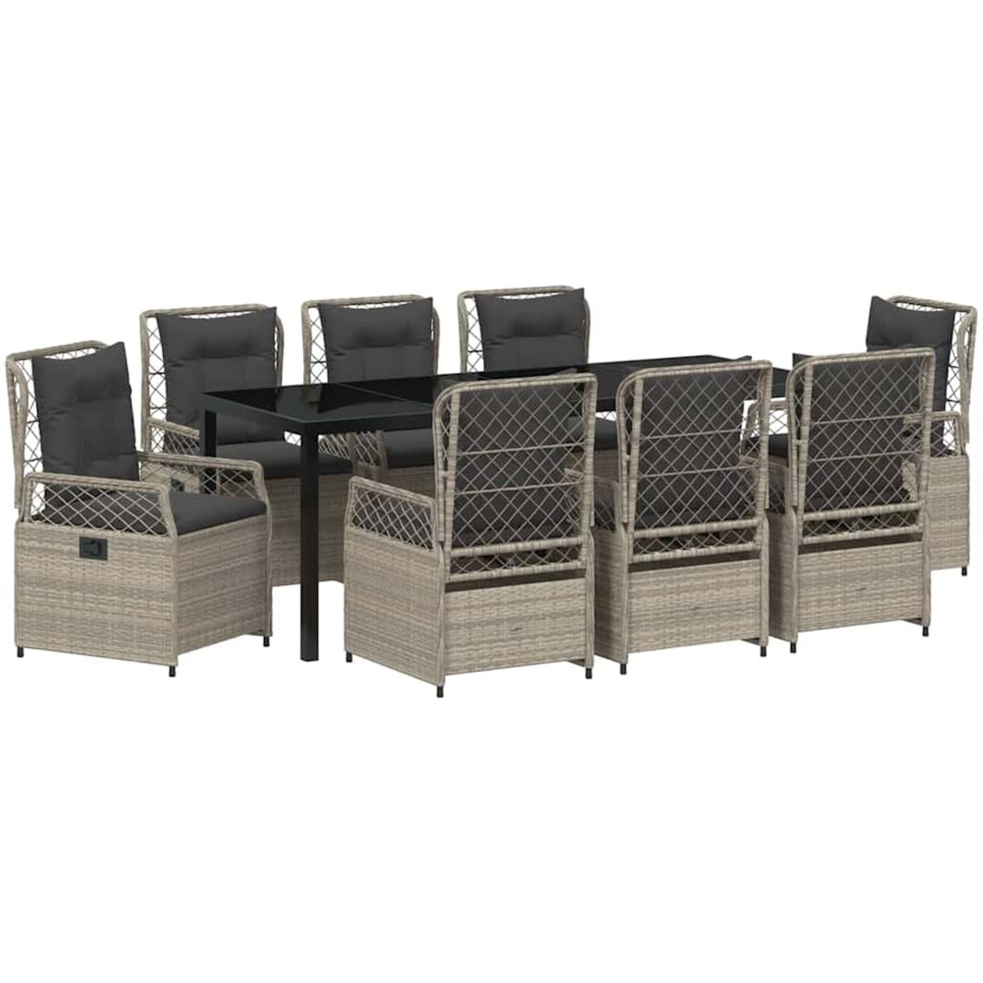 9-delars Trädgårdsduksats Ljusgrå Poly Rattan vidaXL 200 x 80 x 73 cm – bild 2