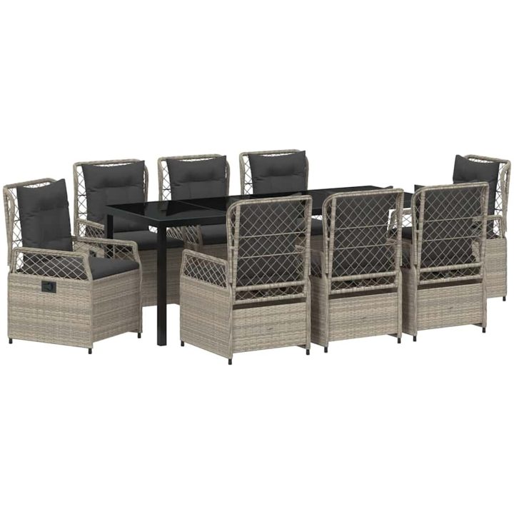 9-delars Trädgårdsduksats Ljusgrå Poly Rattan vidaXL 200 x 80 x 73 cm – bild 2