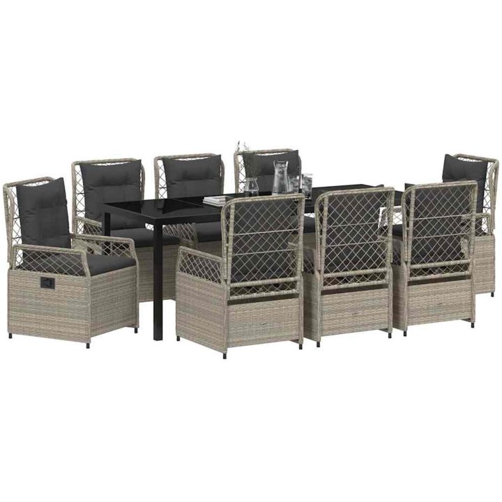 9-delars Trädgårdsduksats Ljusgrå Poly Rattan vidaXL 200 x 80 x 73 cm – bild 3