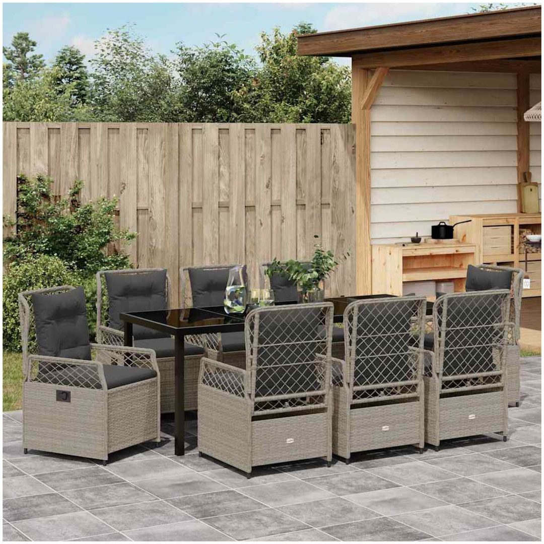 9-delars Trädgårdsduksats Ljusgrå Poly Rattan vidaXL 200 x 80 x 73 cm – bild 4