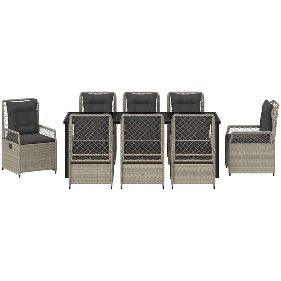 9-delars Trädgårdsduksats Ljusgrå Poly Rattan vidaXL 200 x 80 x 73 cm – bild 7