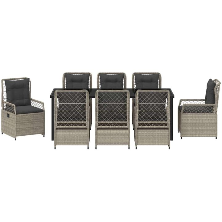 9-delars Trädgårdsduksats Ljusgrå Poly Rattan vidaXL 200 x 80 x 73 cm – bild 7