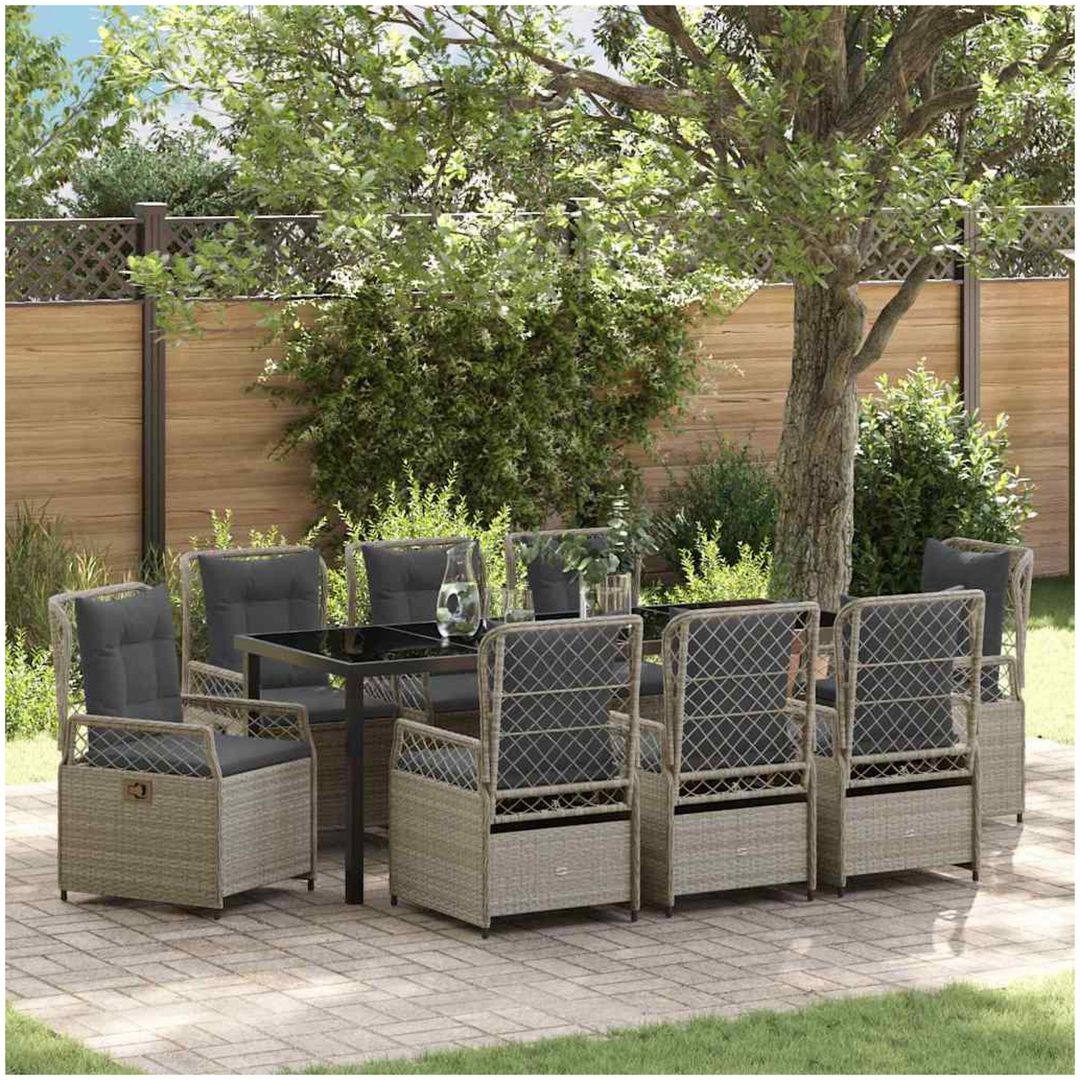 9-delars Trädgårdsduksats Ljusgrå Poly Rattan vidaXL 200 x 80 x 73 cm