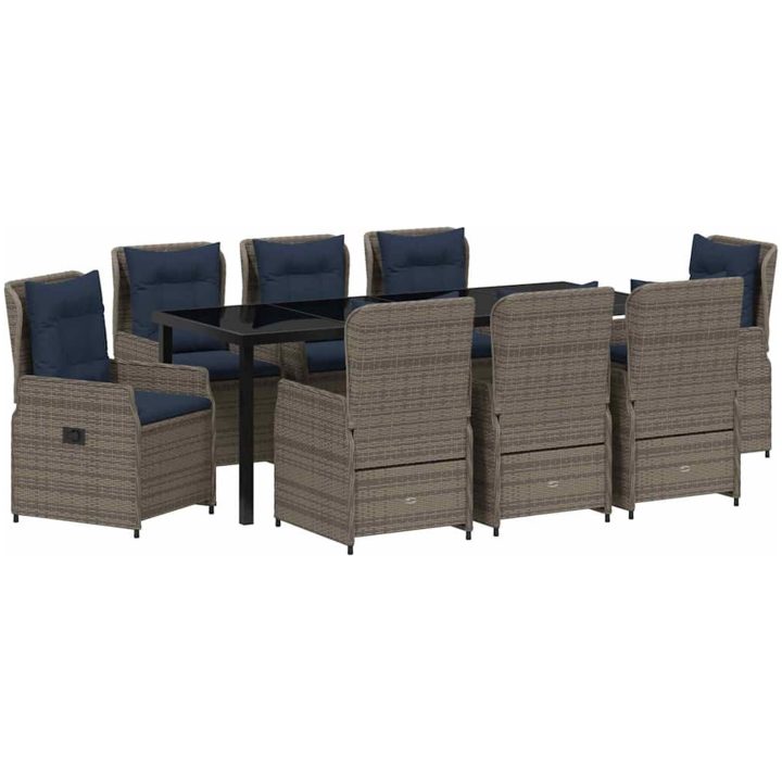 9-delars trädgårdsgrupp, grå, poly-rattan vidaXL 200 x 80 x 73 cm – bild 2