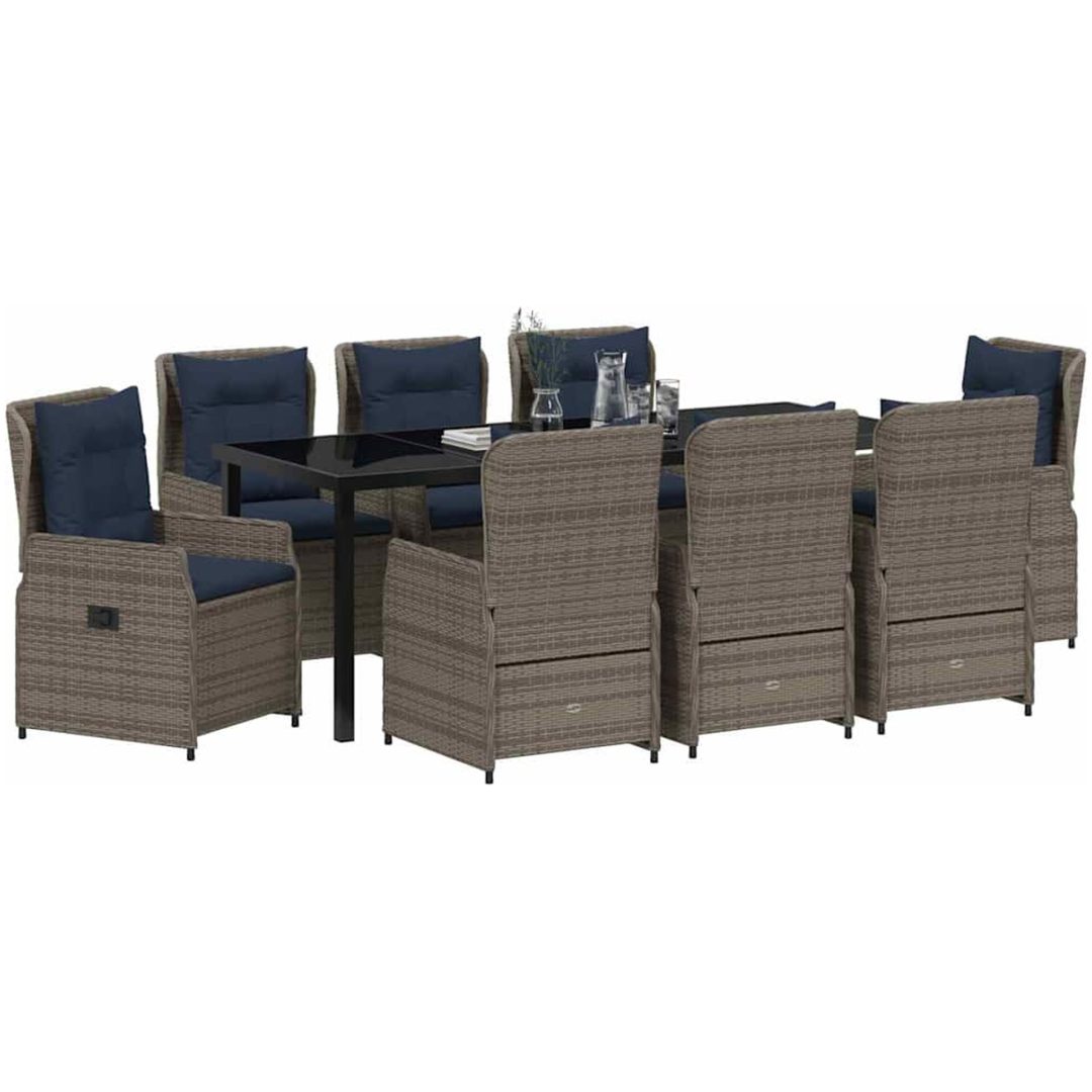9-delars trädgårdsgrupp, grå, poly-rattan vidaXL 200 x 80 x 73 cm – bild 3