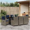 9-delars trädgårdsgrupp, grå, poly-rattan vidaXL 200 x 80 x 73 cm – miniatyr 4