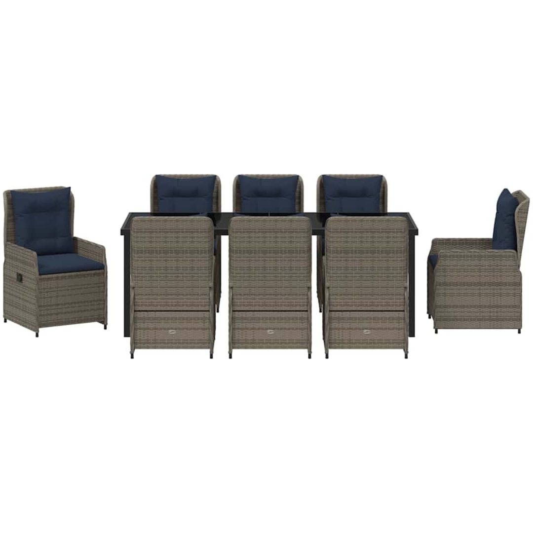 9-delars trädgårdsgrupp, grå, poly-rattan vidaXL 200 x 80 x 73 cm – bild 7