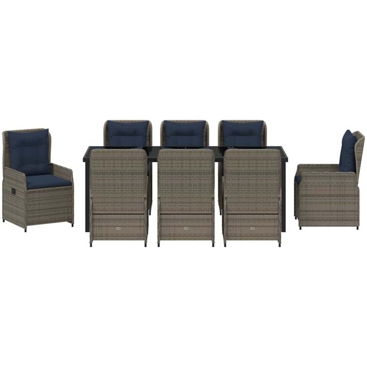 9-delars trädgårdsgrupp, grå, poly-rattan vidaXL 200 x 80 x 73 cm – bild 7