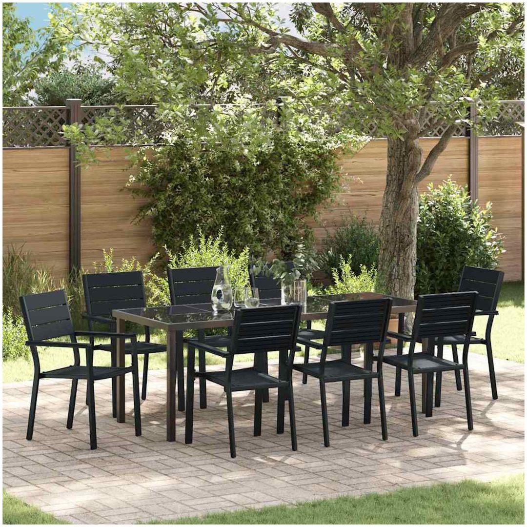 9 Delars Trädgårdsgrupp i svart HDPE vidaXL 200 x 80 x 73 cm