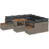 9-delars trädgårdsgrupp med kuddar i grå poly-rattan och akacia vidaXL 100 x 55 x 73 cm – miniatyr 2
