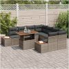 9-delars trädgårdsgrupp med kuddar i grå poly-rattan och akacia vidaXL 100 x 55 x 73 cm – miniatyr 3