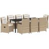 9-delars Trädgårdsmatbord Beige Polyrotting vidaXL 8 - Sits, stor – miniatyr 2