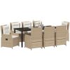 9-delars Trädgårdsmatbord Beige Polyrotting vidaXL 8 - Sits, stor – miniatyr 3