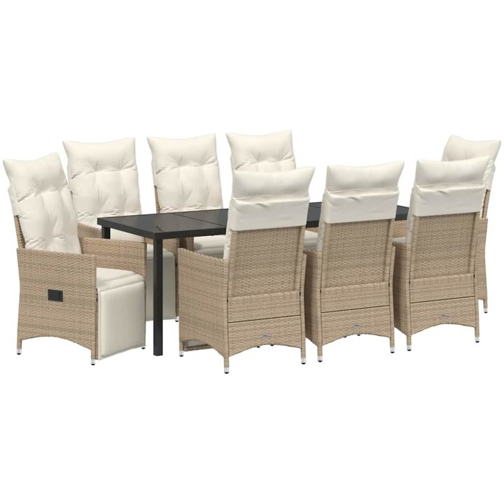 9 Delars Trädgårdsmatbord med Kuddar, Beige, Poly Rattan vidaXL 200 x 80 x 73 cm – bild 2