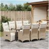 9 Delars Trädgårdsmatbord med Kuddar, Beige, Poly Rattan vidaXL 200 x 80 x 73 cm – miniatyr 4