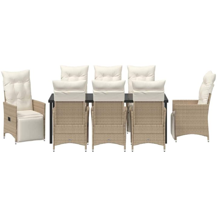 9 Delars Trädgårdsmatbord med Kuddar, Beige, Poly Rattan vidaXL 200 x 80 x 73 cm – bild 7