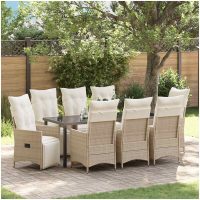9 Delars Trädgårdsmatbord med Kuddar, Beige, Poly Rattan vidaXL