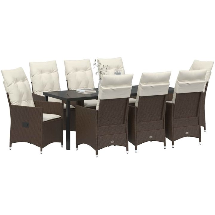 9-delars Trädgårdsmatbord med Kuddar Brun Poly Rattan vidaXL 56 x 59 x 92 cm – bild 3