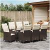 9-delars Trädgårdsmatbord med Kuddar Brun Poly Rattan vidaXL 56 x 59 x 92 cm – miniatyr 4