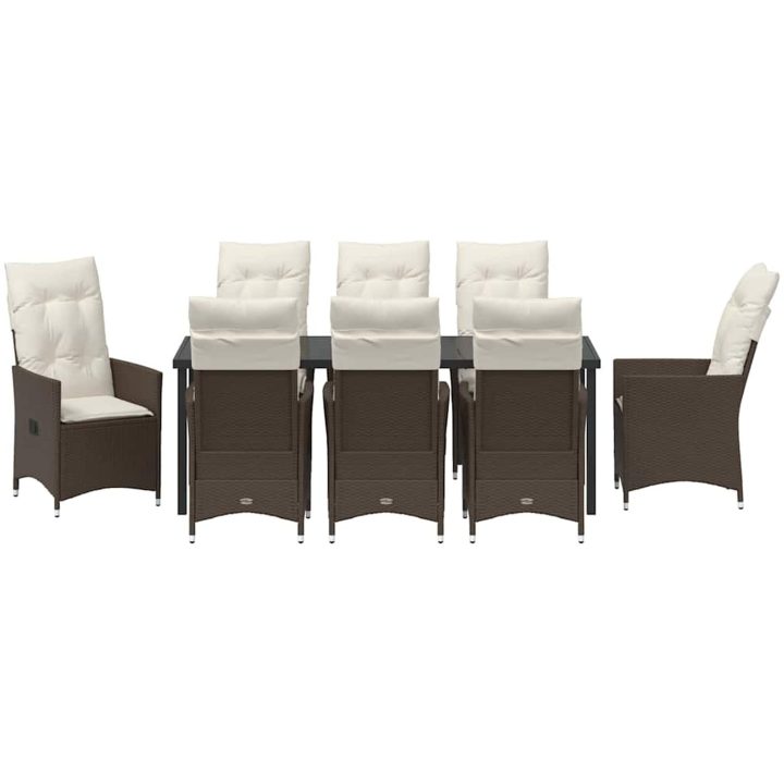 9-delars Trädgårdsmatbord med Kuddar Brun Poly Rattan vidaXL 56 x 59 x 92 cm – bild 7