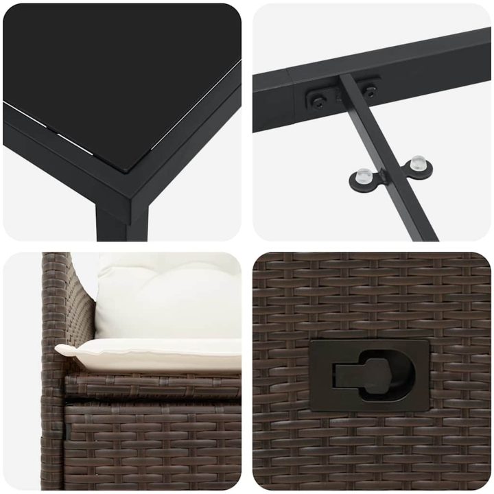 9-delars Trädgårdsmatbord med Kuddar Brun Poly Rattan vidaXL 56 x 59 x 92 cm – bild 8